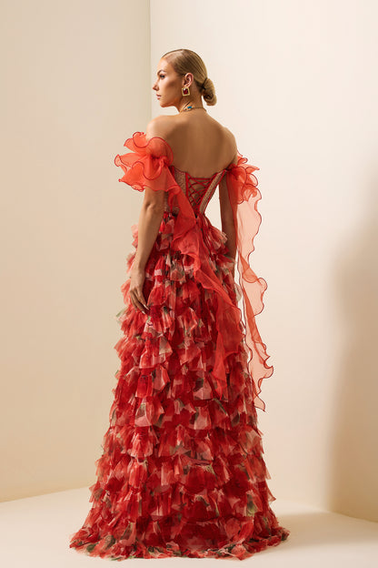 Ruffle Off-Shoulder Large Hemline Maxi Dress