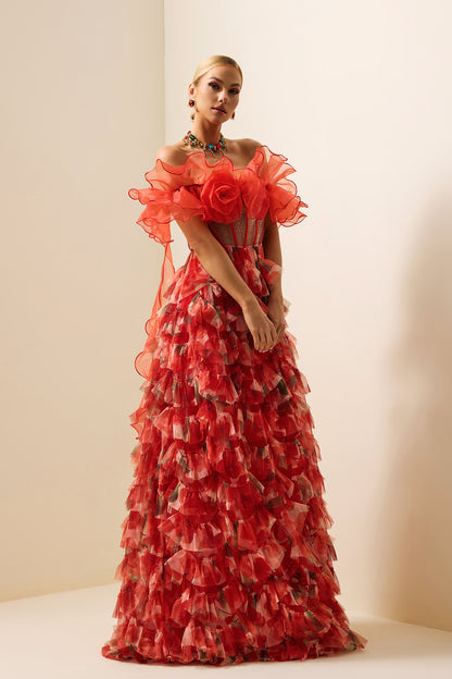 Ruffle Off-Shoulder Large Hemline Maxi Dress