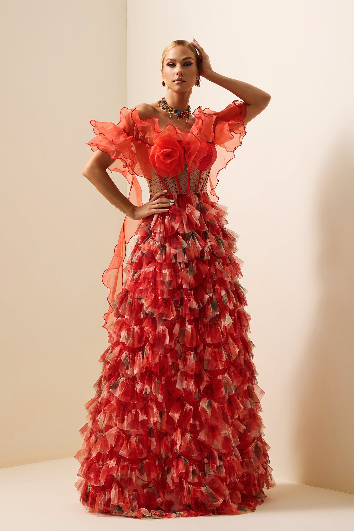 Ruffle Off-Shoulder Large Hemline Maxi Dress