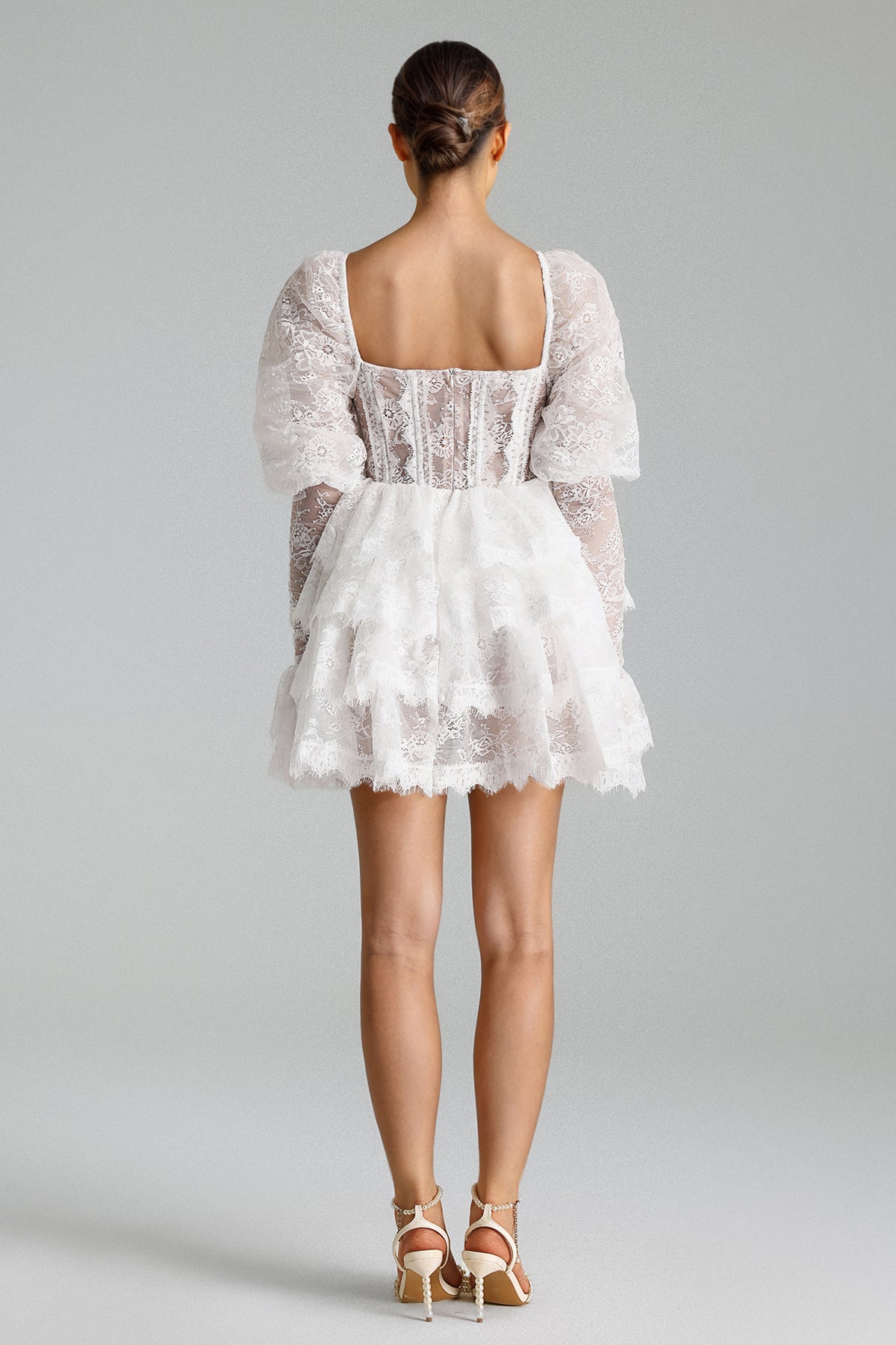 Uiala Lace Puff Sleeves Mini Dress