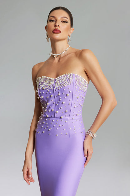 Fawn Pearls Fishtail Maxi Dress - Purple