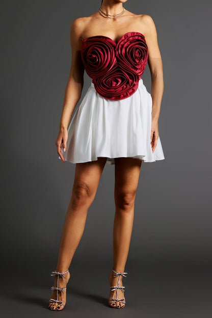 Neela 3d Flower Strapless Waist Mini Dress