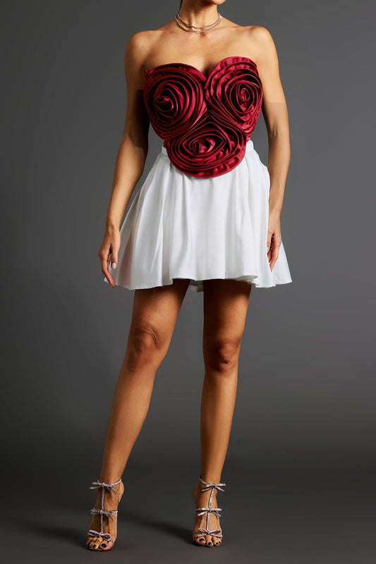 Neela 3d Flower Strapless Waist Mini Dress