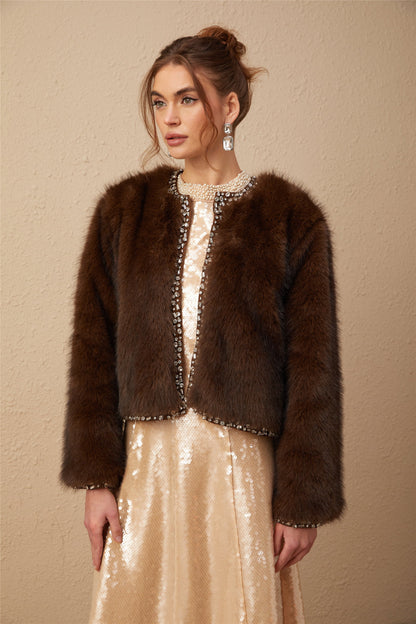 Solène ombré-effect crystal faux-fur coat