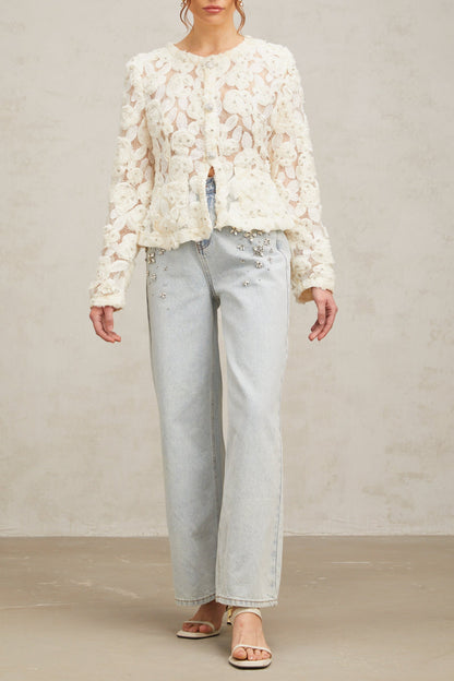 Marianne floral-appliqué embellished jacket