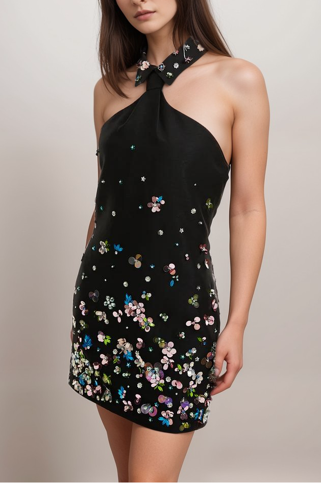 Roseline embellished halterneck mini dress