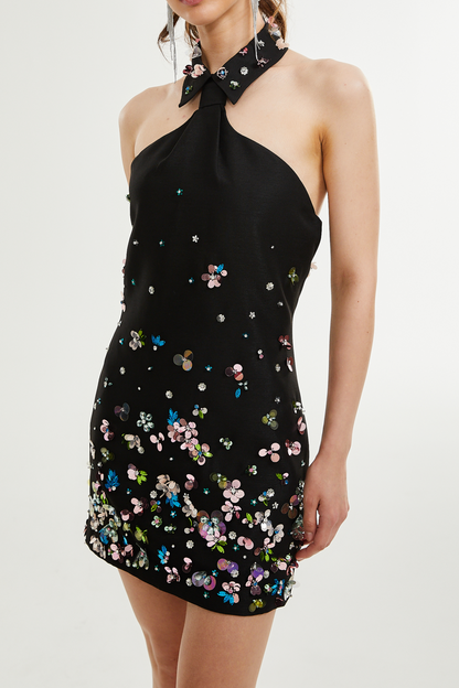 Roseline embellished halterneck mini dress