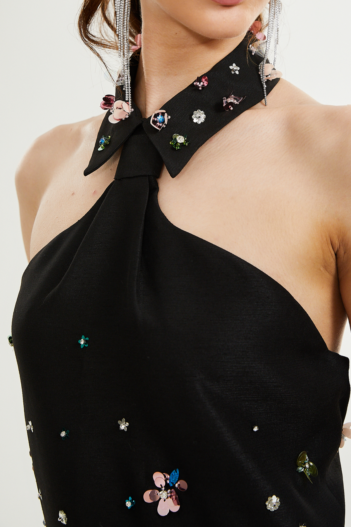 Roseline embellished halterneck mini dress