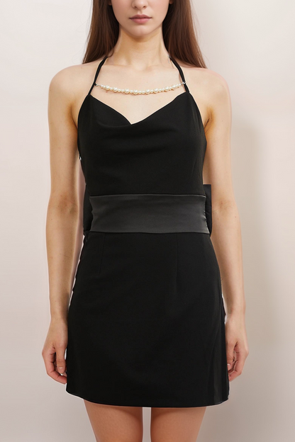 Filomena faux-pearl bow-detail mini dress