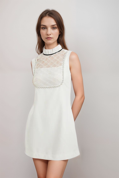 Adrielle white faux-pearl mini dress