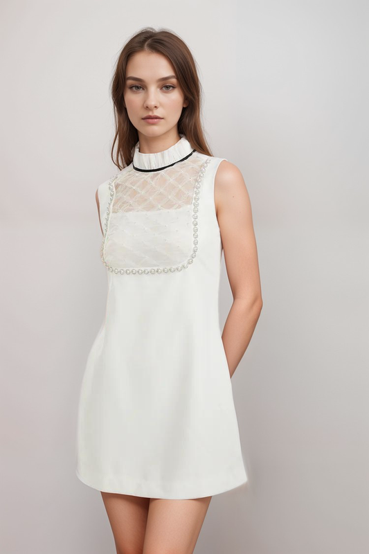 Adrielle white faux-pearl mini dress