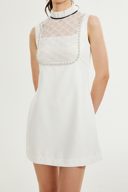 Adrielle white faux-pearl mini dress