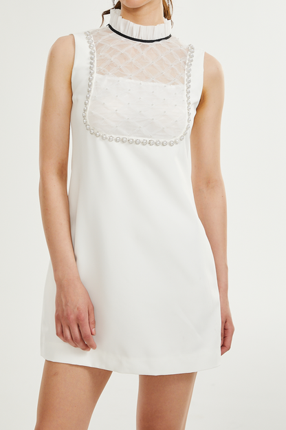Adrielle white faux-pearl mini dress