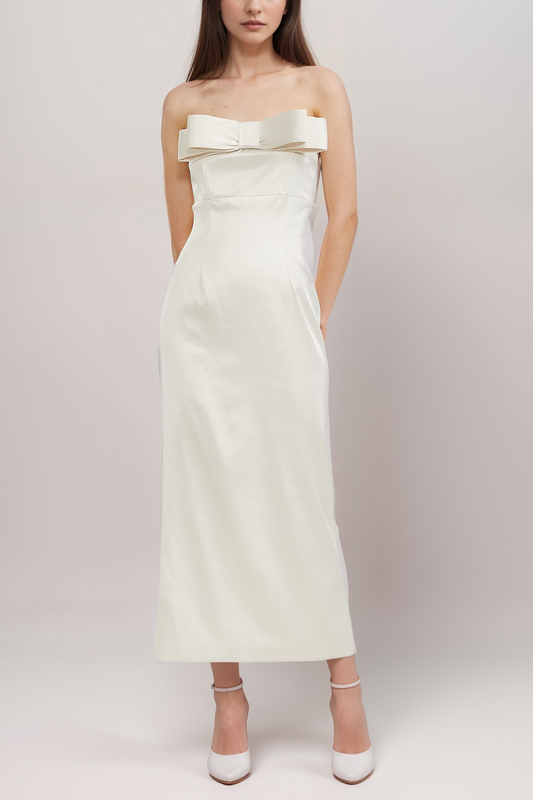 Lana bow-detail off-shoulder dress
