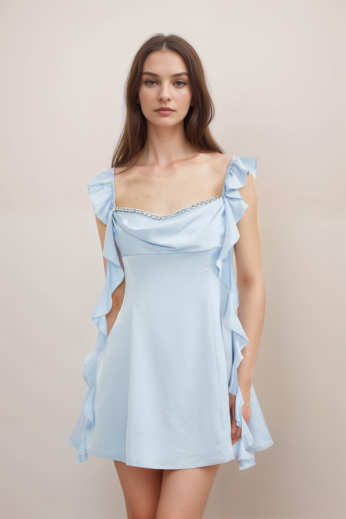 Reno embellished cowl-neck mini dress