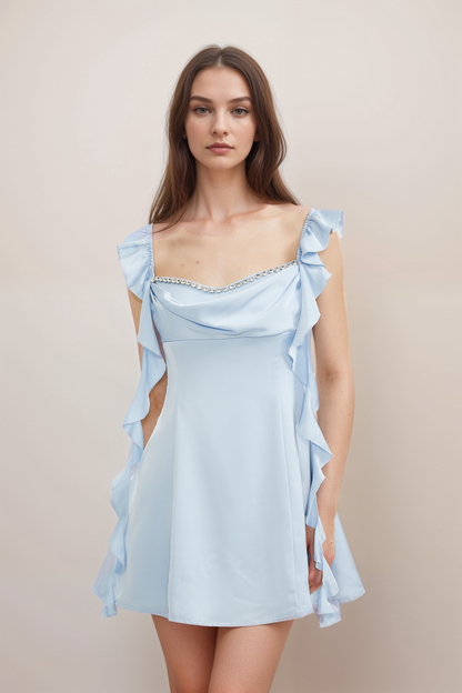 Reno embellished cowl-neck mini dress