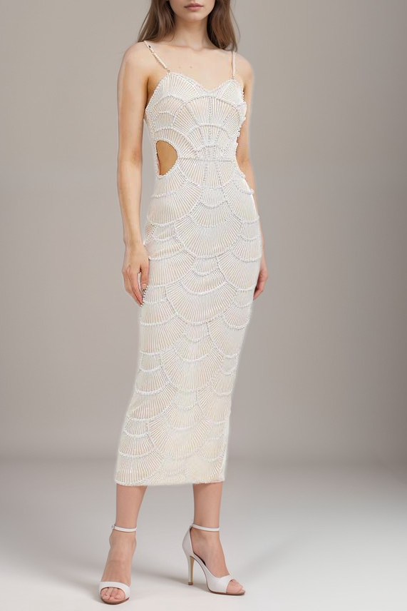 Shiema faux-pearl sequinned midi dress