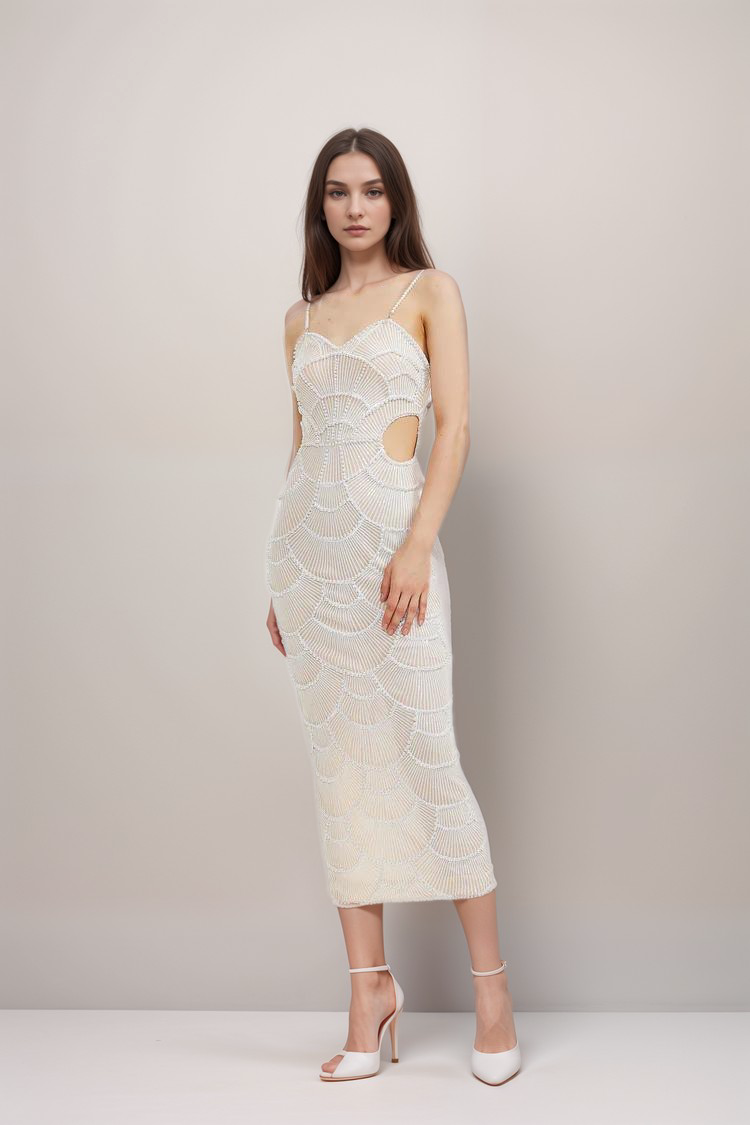 Shiema faux-pearl sequinned midi dress