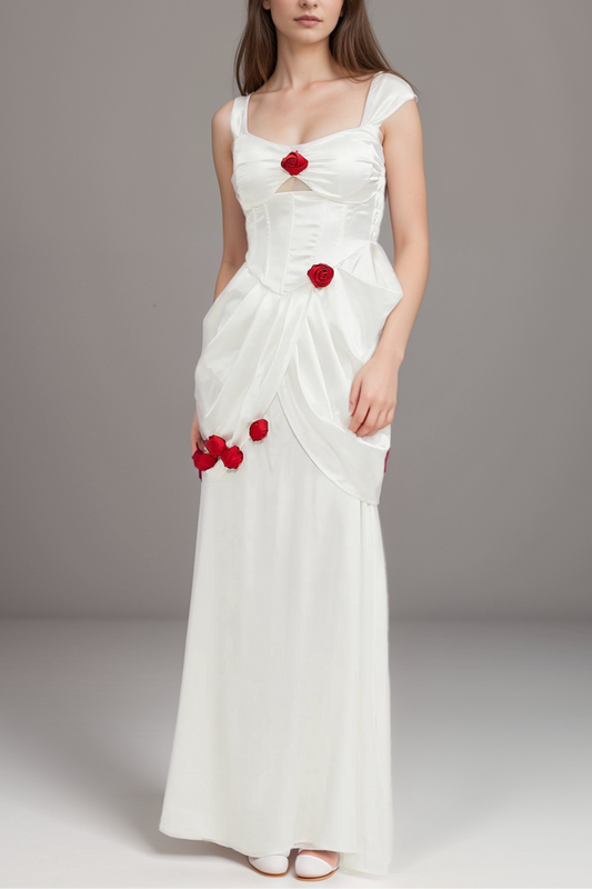 Adelita rose-detail pleated maxi dress