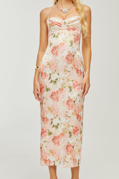 Yvette pink floral-print satin maxi dress
