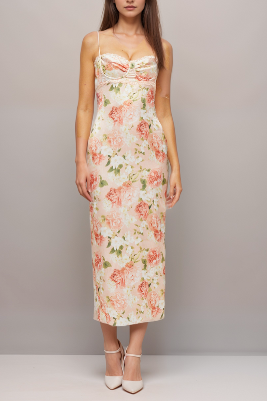 Yvette pink floral-print satin maxi dress