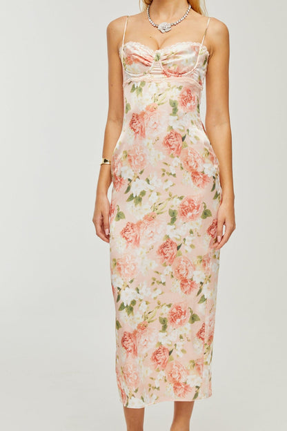 Yvette pink floral-print satin maxi dress