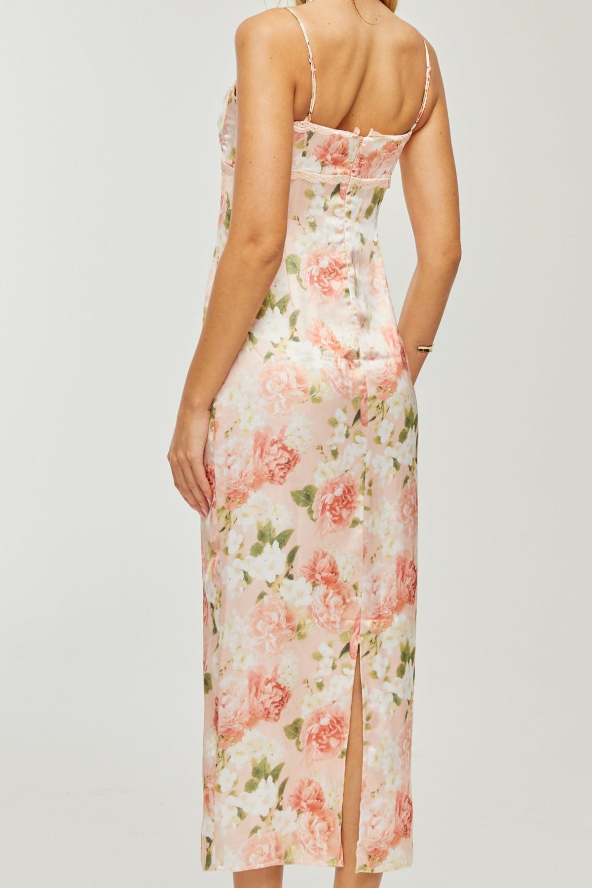 Yvette pink floral-print satin maxi dress