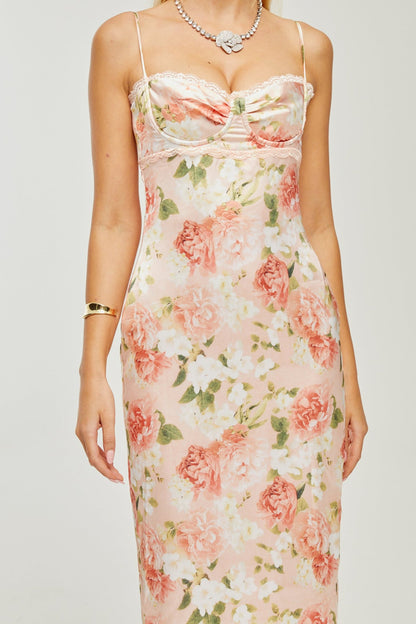 Yvette pink floral-print satin maxi dress