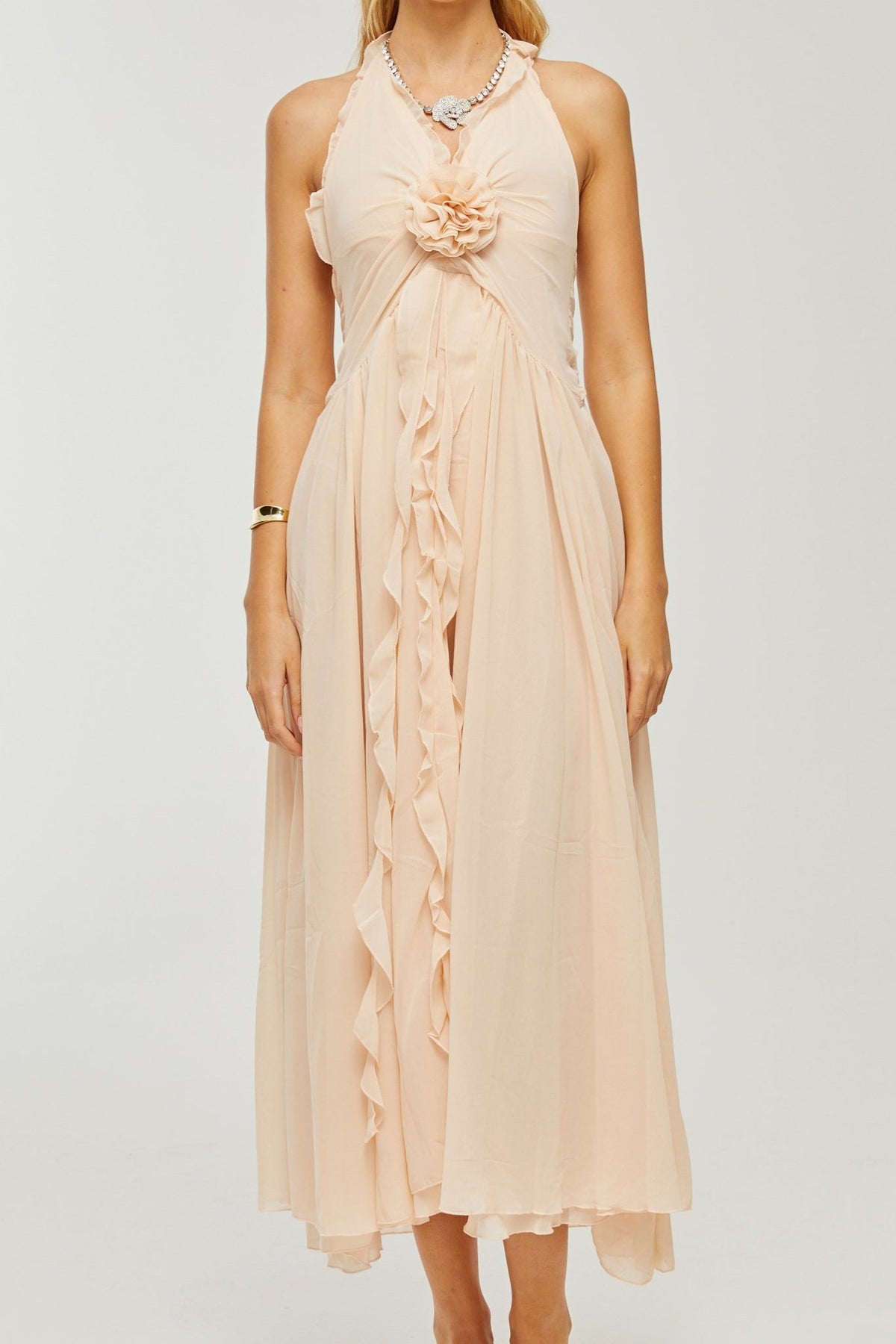 Élodie ruffled faux-flower maxi dress
