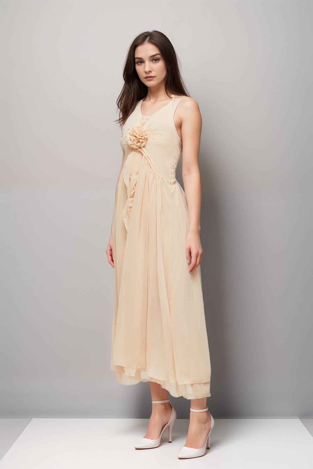 Élodie ruffled faux-flower maxi dress