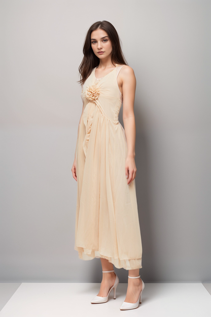 Élodie ruffled faux-flower maxi dress