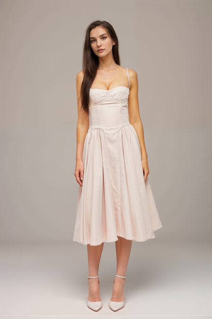 Soleil pink pleated corset midi dress