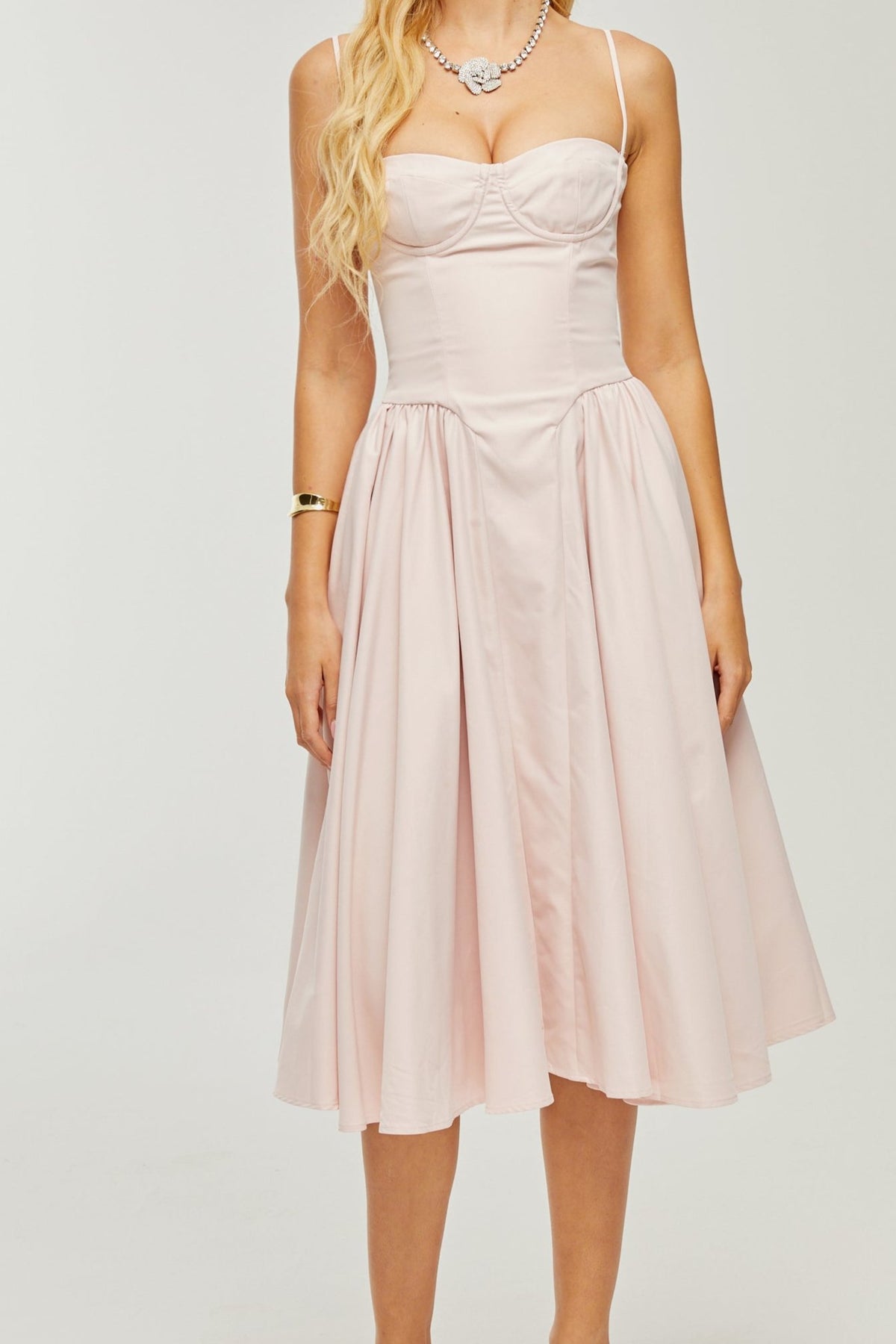 Soleil pink pleated corset midi dress