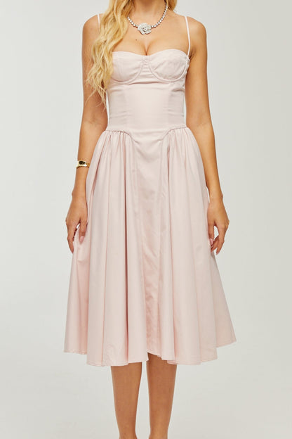 Soleil pink pleated corset midi dress