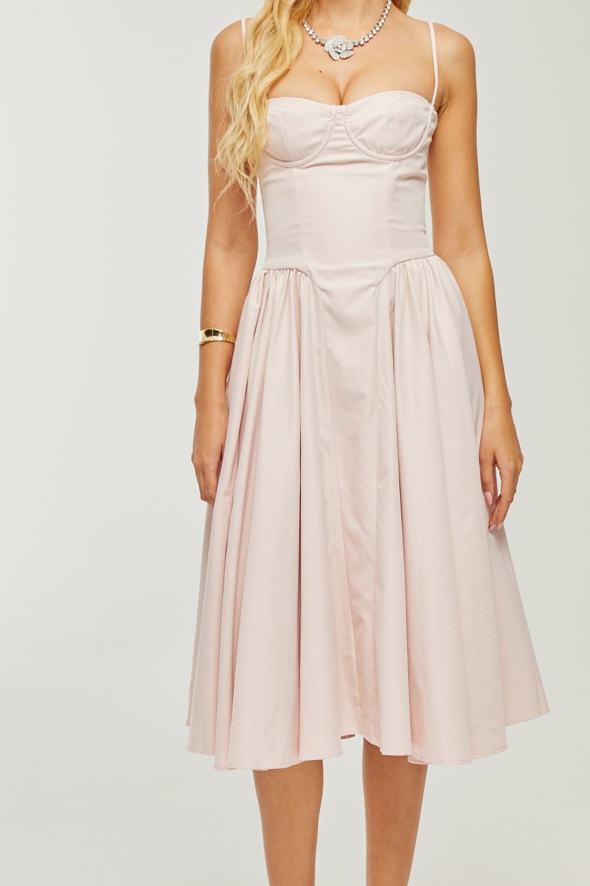 Soleil pink pleated corset midi dress