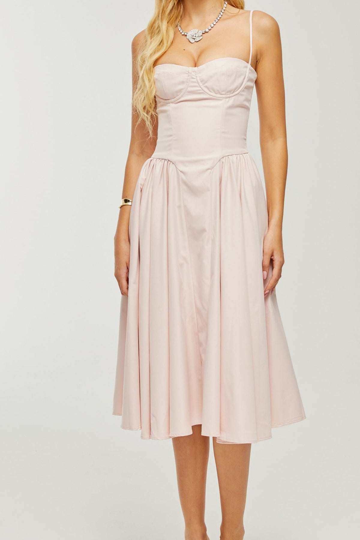 Soleil pink pleated corset midi dress