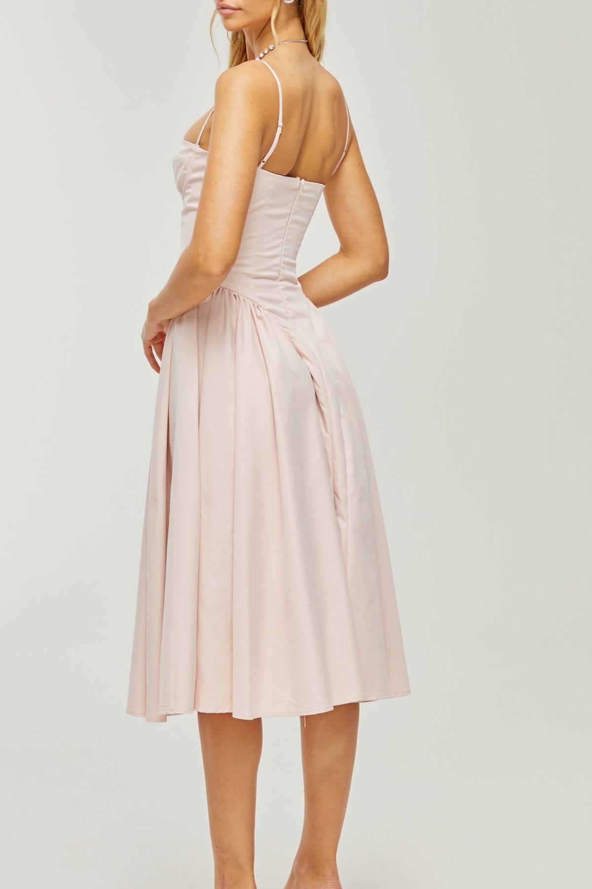 Soleil pink pleated corset midi dress
