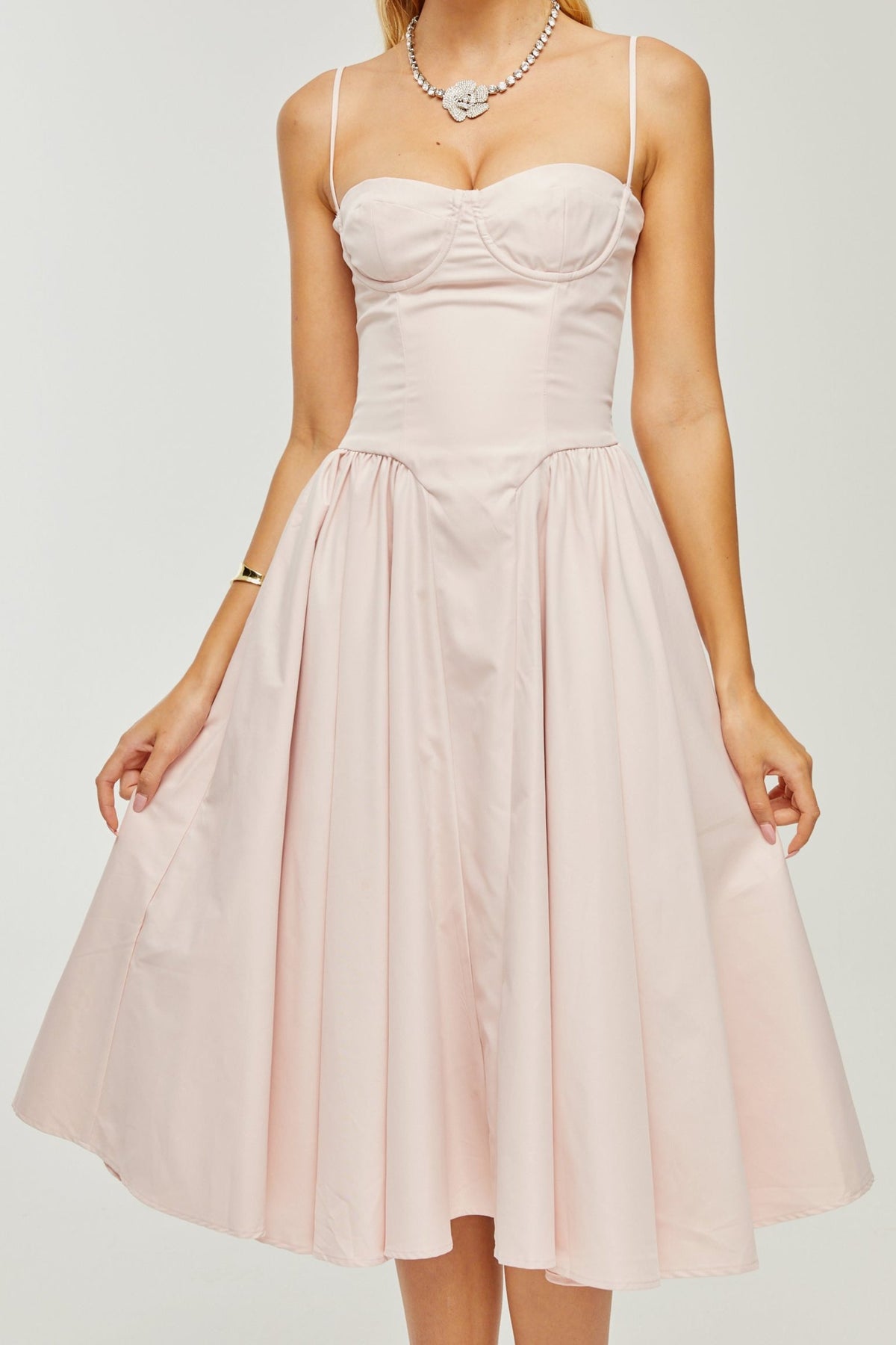 Soleil pink pleated corset midi dress
