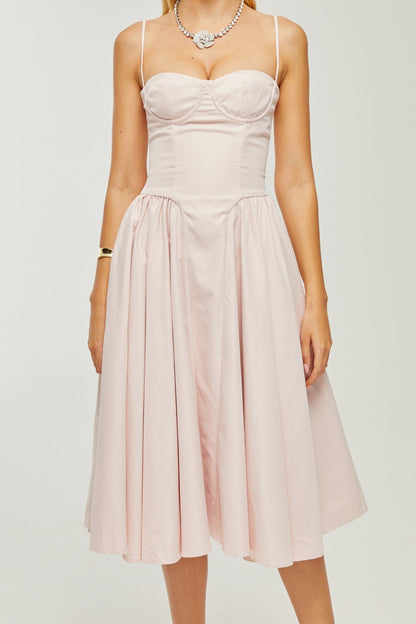 Soleil pink pleated corset midi dress