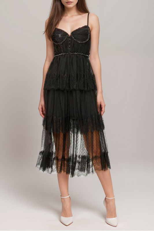 Solène layered crystal-embellished midi dress