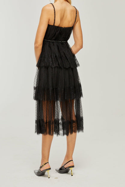 Solène layered crystal-embellished midi dress