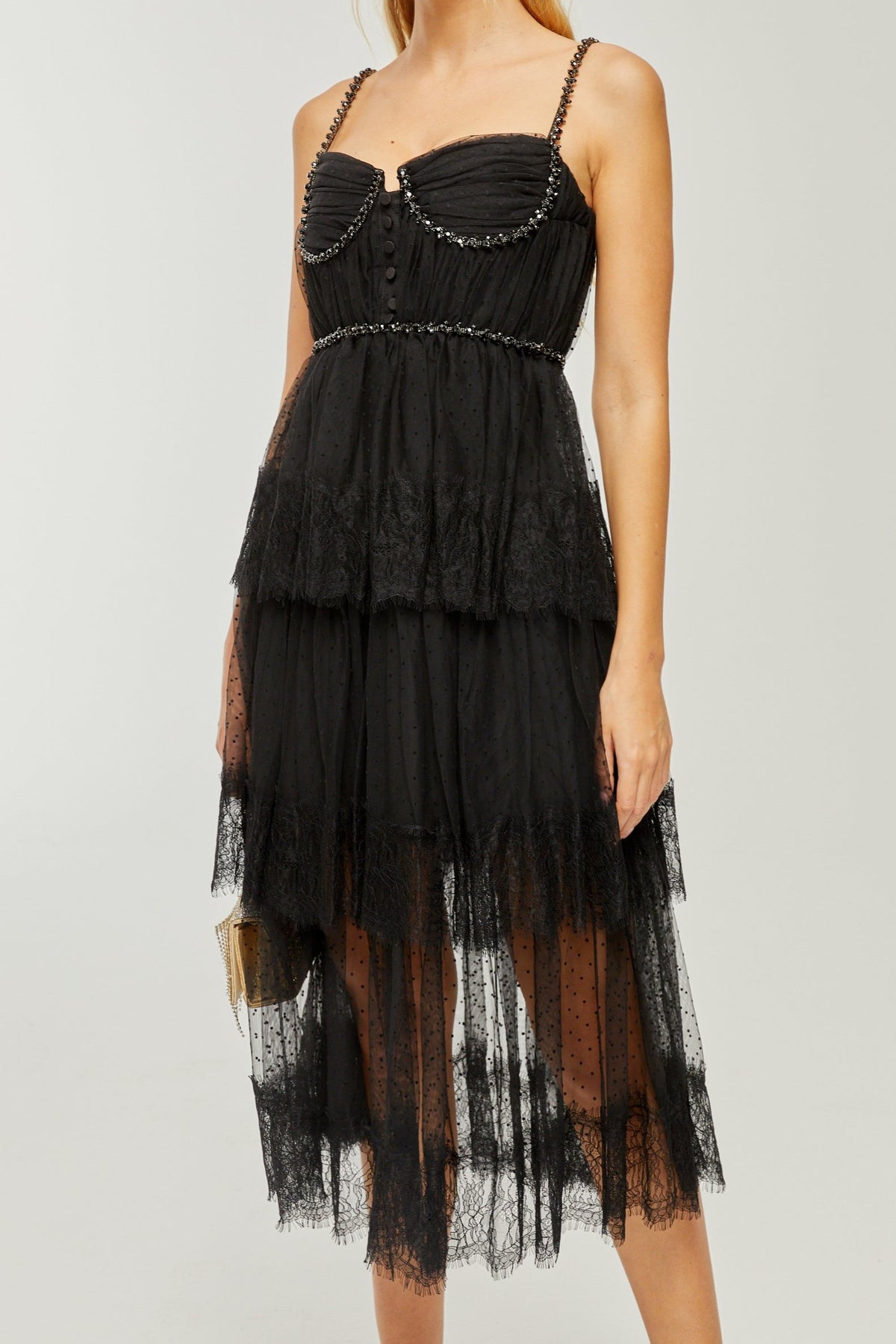 Solène layered crystal-embellished midi dress