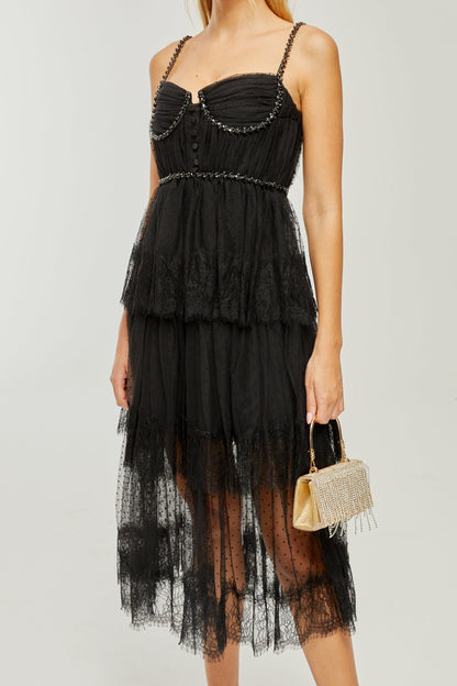 Solène layered crystal-embellished midi dress