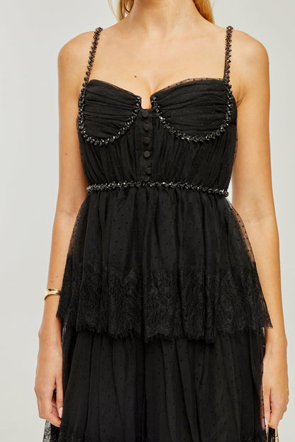 Solène layered crystal-embellished midi dress