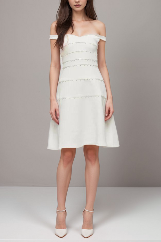 Priscille white faux-pearl mini dress
