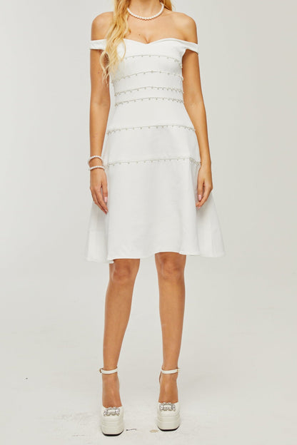 Priscille white faux-pearl mini dress