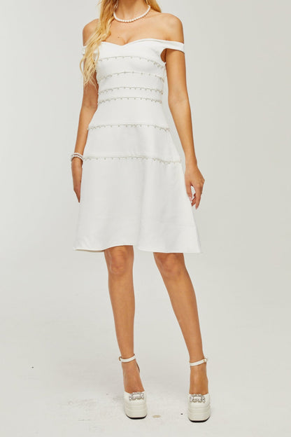 Priscille white faux-pearl mini dress