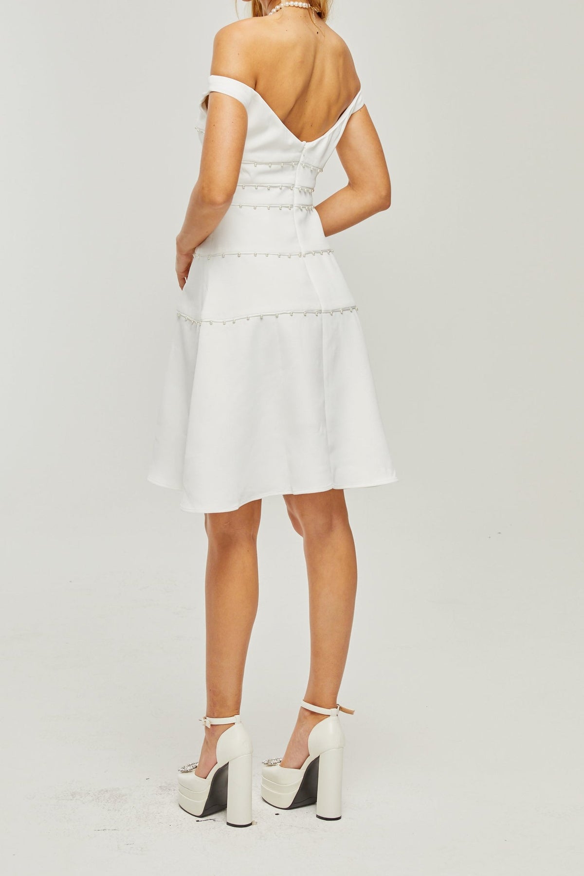 Priscille white faux-pearl mini dress