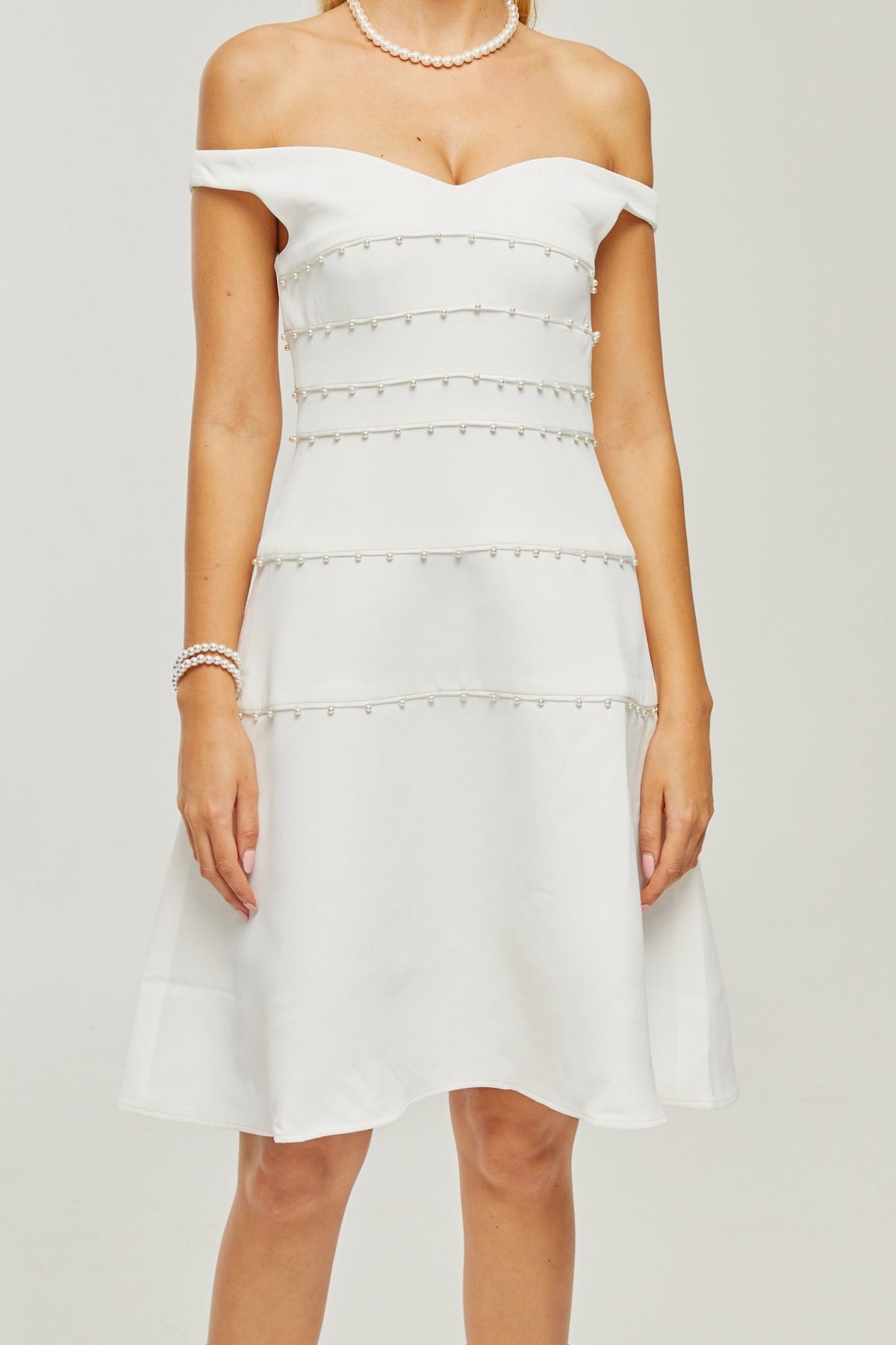 Priscille white faux-pearl mini dress