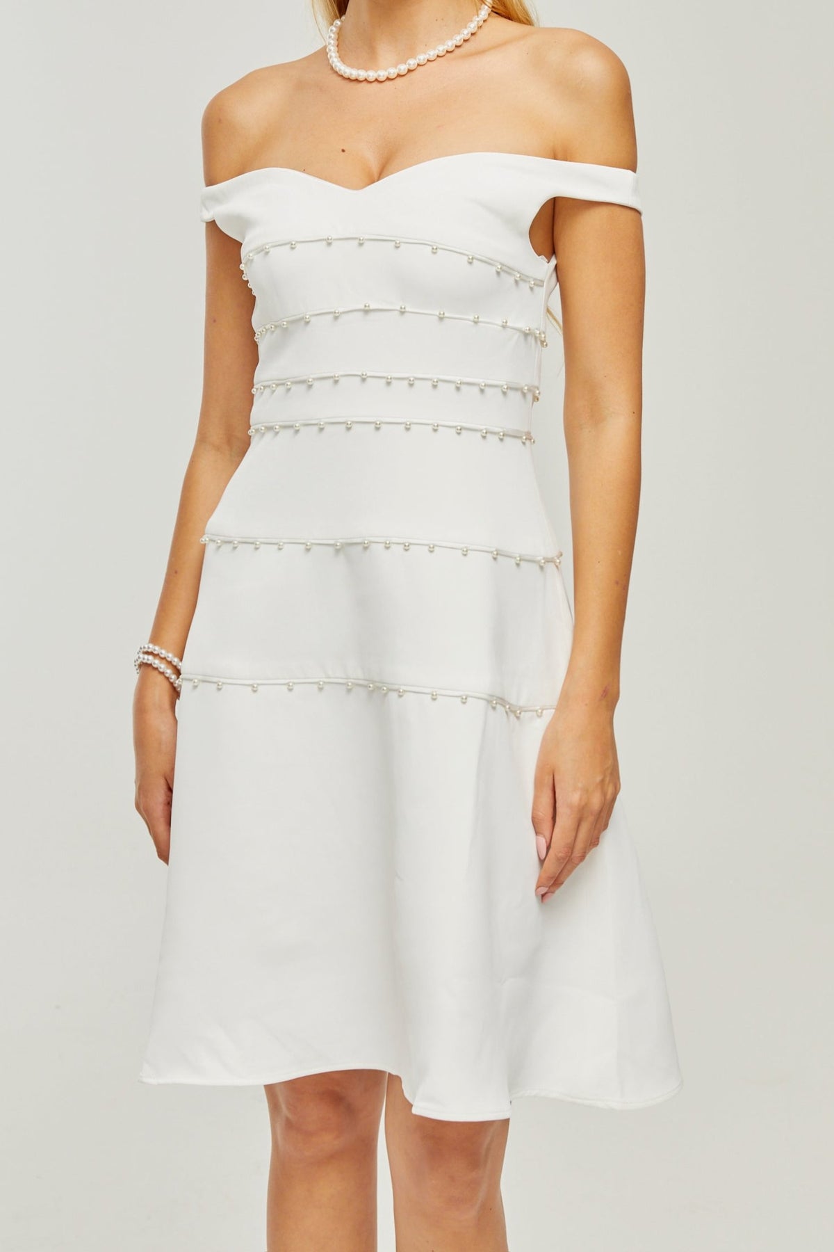 Priscille white faux-pearl mini dress